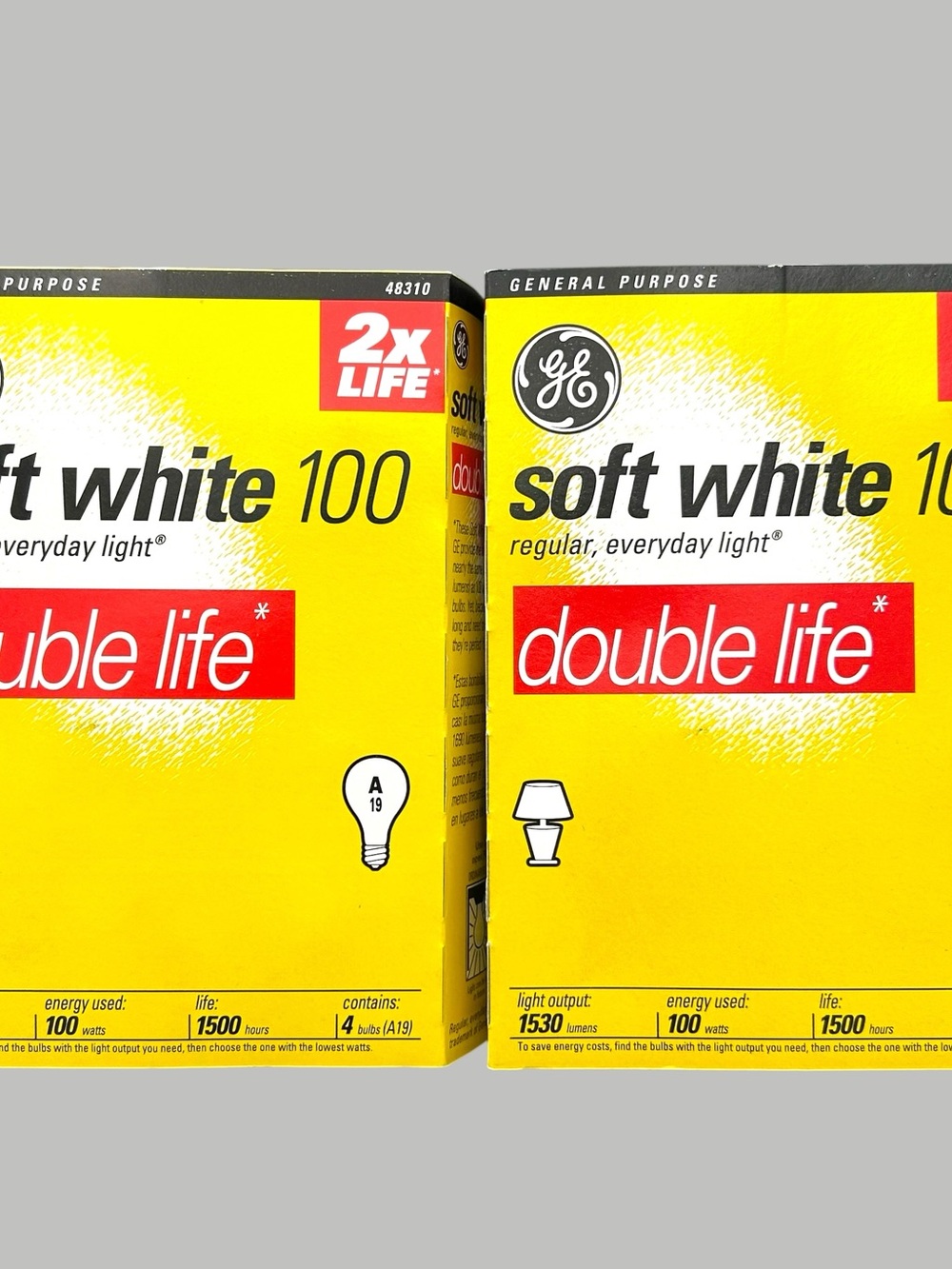 GE Soft White 100W Double Life Light Bulbs - 8 Bulbs Total - New